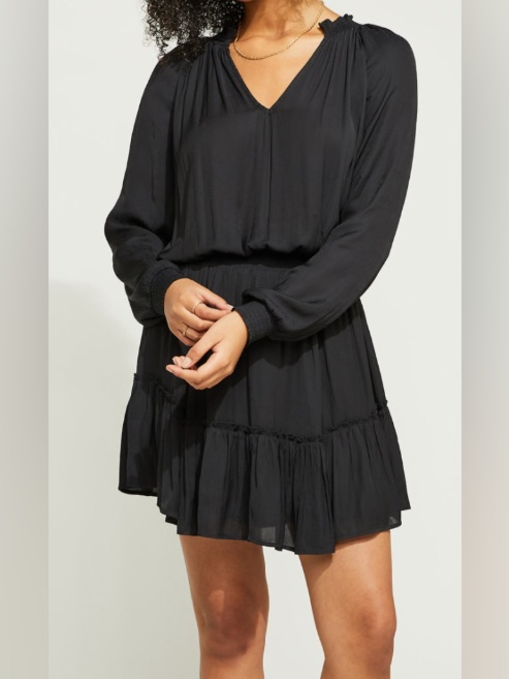 Gentle Fawn Dress Mini Fit &Flare Long Sleeve‎ V Neck Tiered Smocked Waist XS